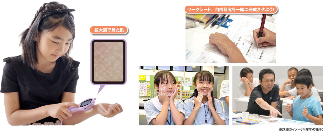 拡大鏡で肌を観察や講座のイメージ